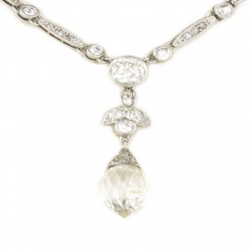 18k White Gold Diamond Pendant Necklace c.1910